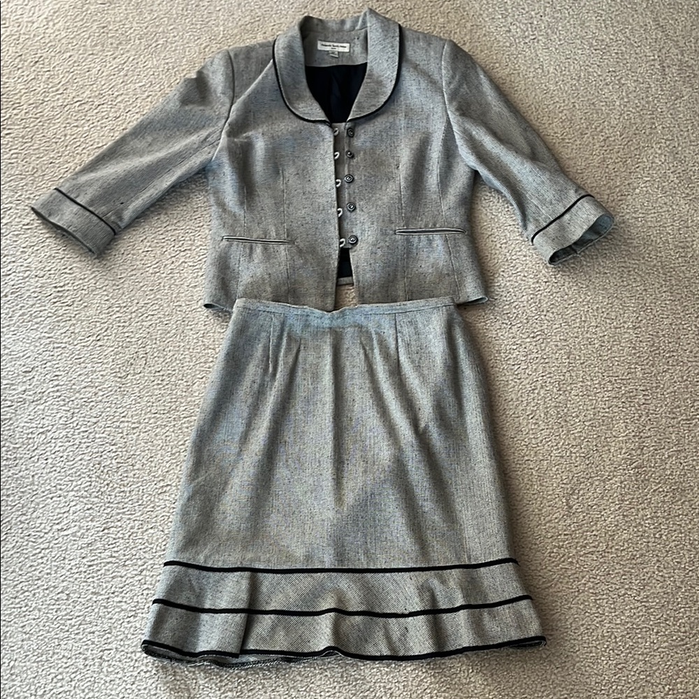 Gray Skirt Suit with Black Trim